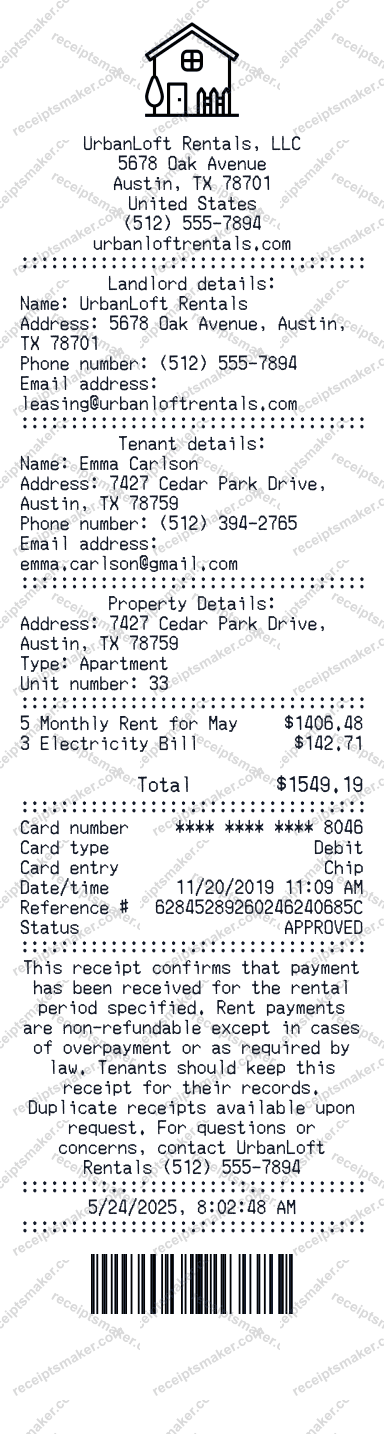 Rent Payment Receipt