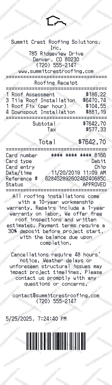 Roofing Receipt