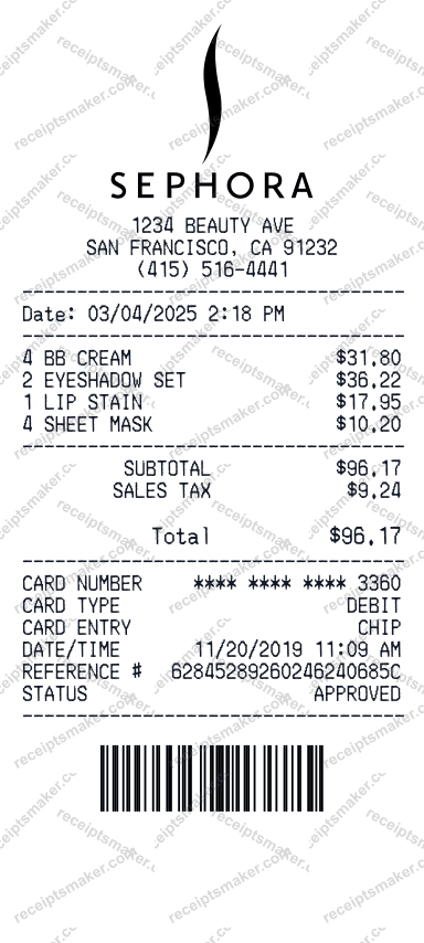 Sephora receipt