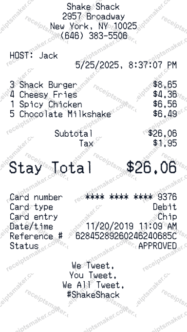 Shake Shack Receipt