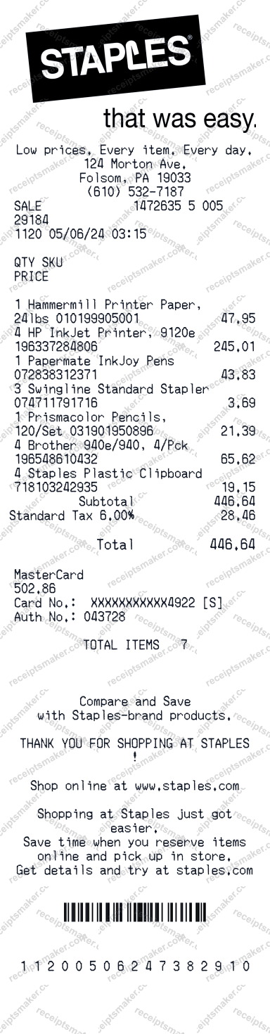 Staples Receipt