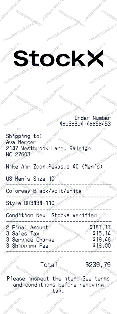 StockX Receipt Generator