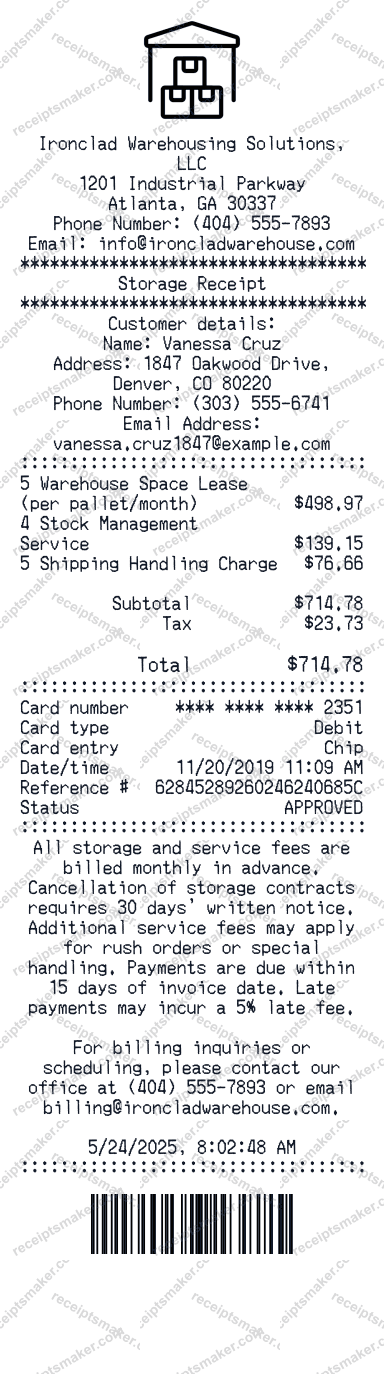 Storage Receipt