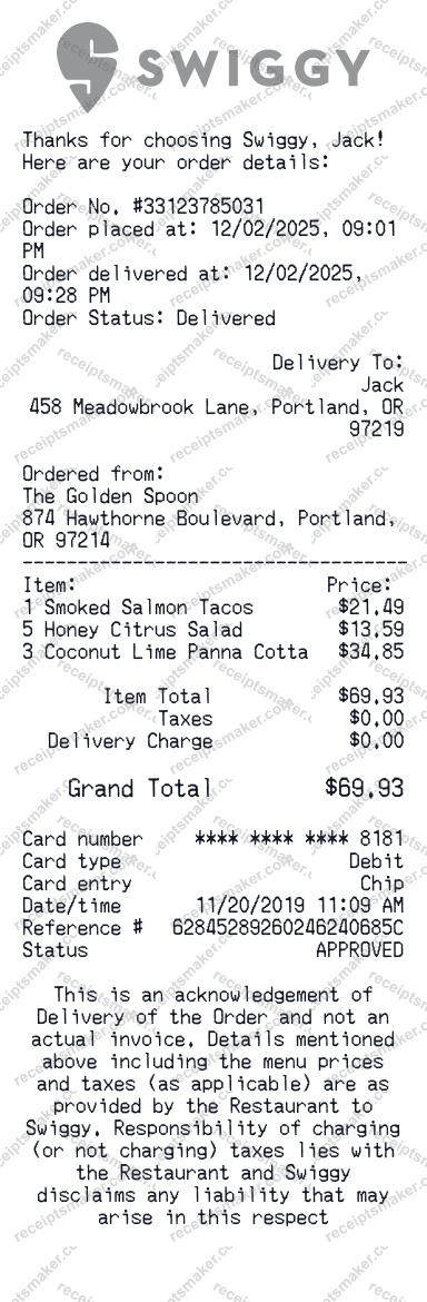Swiggy Receipt