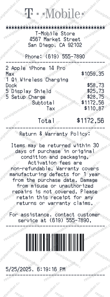 T Mobile Receipt