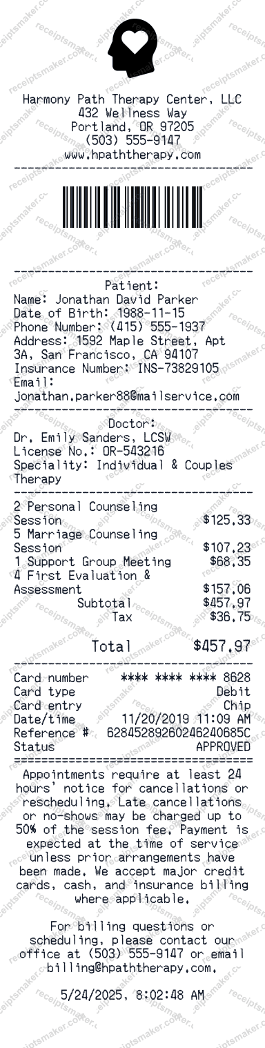 Therapy Receipt