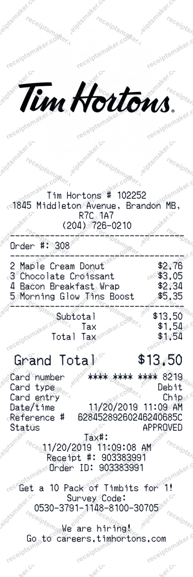 Tim Hortons Receipt