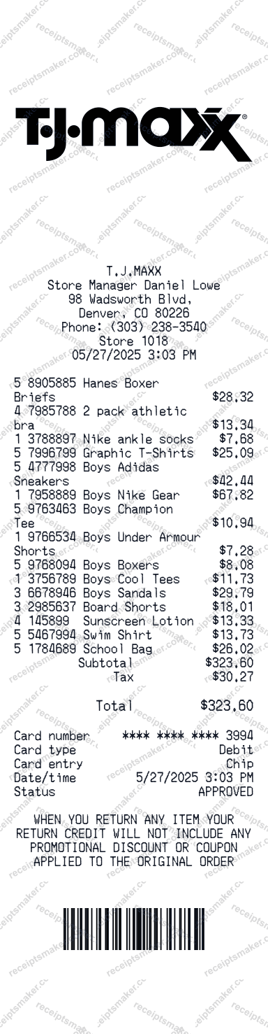 TJ Maxx Receipt