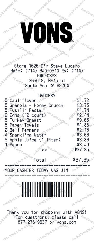 Vons Receipt
