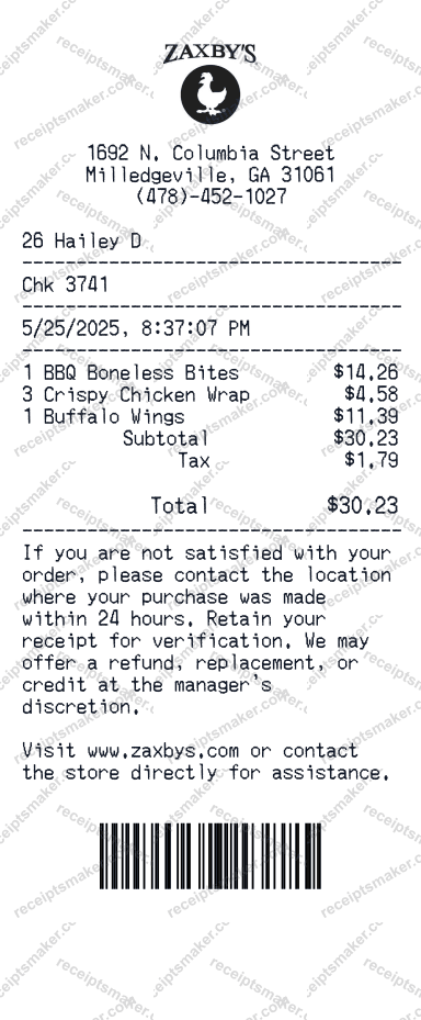 Zaxby's Receipt