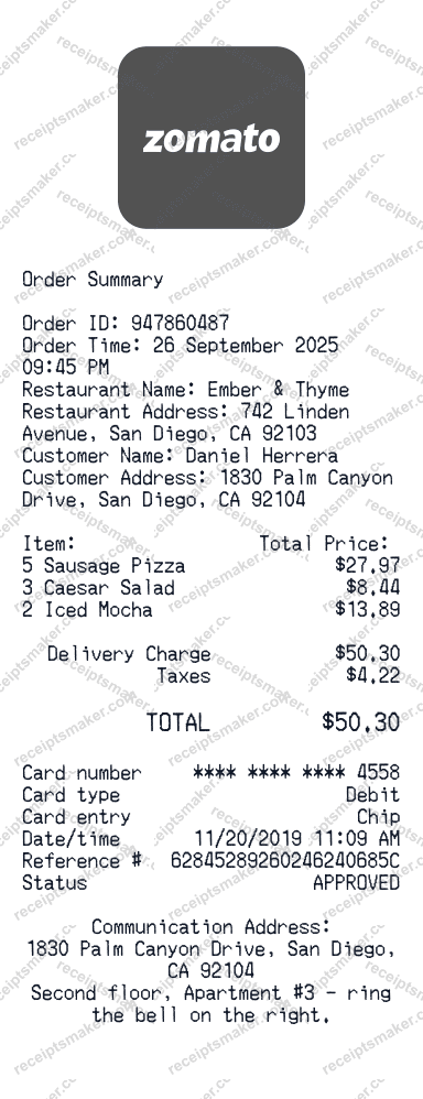 Zomato Receipt